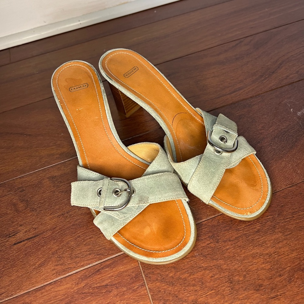 Coach vintage Neena suede Aquamarine slide buckle sandal wedge Women’s size 8.5 - Picture 13 of 16